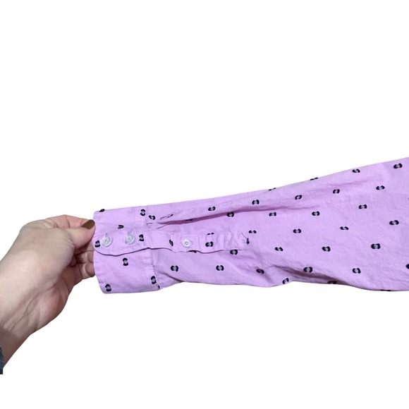 Talbots Petite Lavender Clip Dot Popover Blouse Textured Button Placket Top LP - Picture 7 of 9